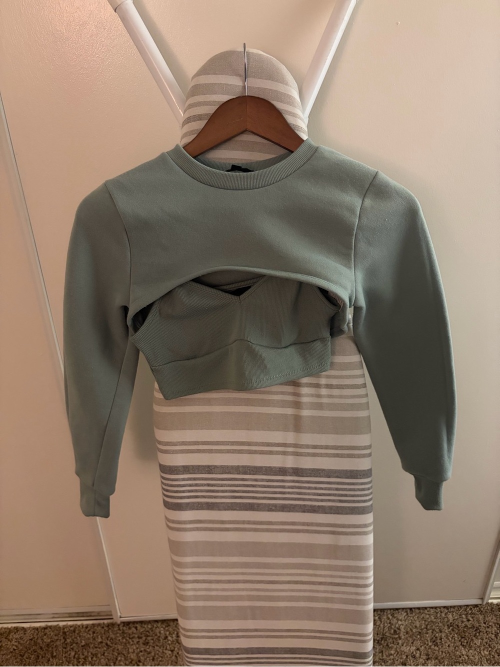 Sage Green Layered Cutout Sweatshirt
